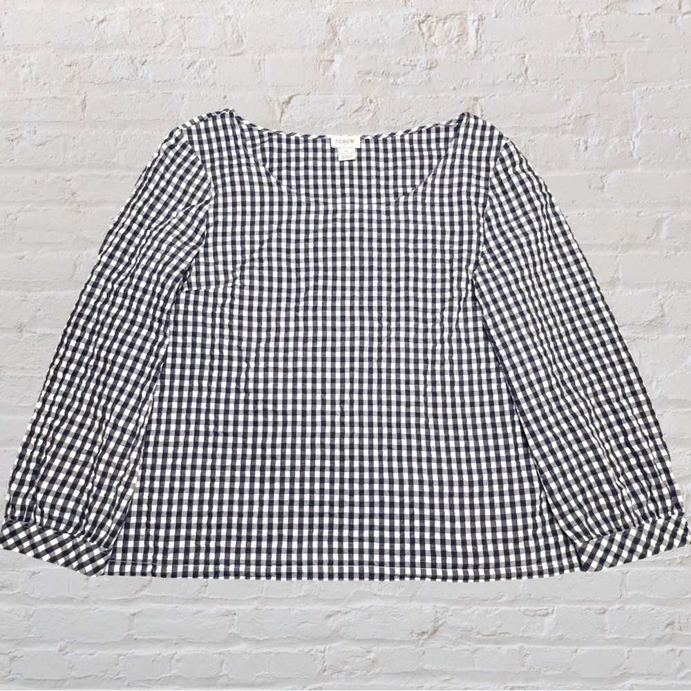 J. Crew Navy and White Plaid Women’s Blouse 100% Cotton, Size M